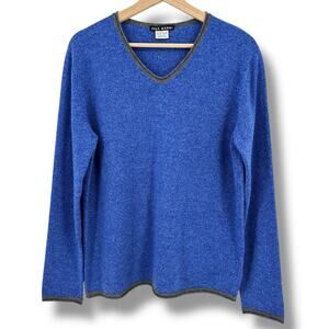Aida Barni 100% Cashmere Roll Hem V-Neck Sweater Mens Size Medium Blue Gray